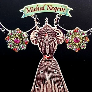 Michal Negrin NUEVO Pendientes clips multicolor Cristales Swarovski Firmado - Imagen 1 de 9