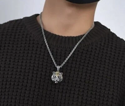 TIGERKOPF KETTE BICOLOR METALL LEGIERUNG/EISEN/EDELSTAHL ALTVERSILBERT HIPHOP - Bild 1 von 4