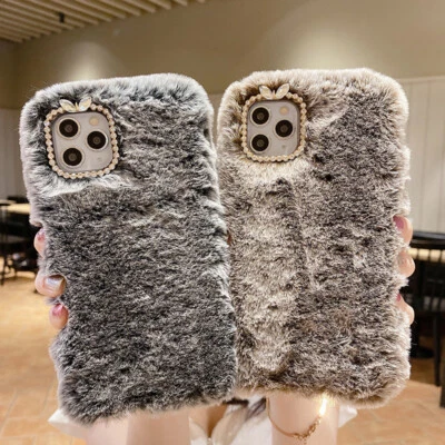 Девочка роскошь пушистый мех кроличий мех блестящий бриллиант мягкий резиновый чехол - Изображение 1 из 4