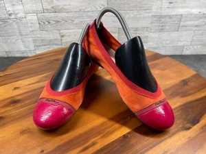 Pretty Ballerinas Ballet Flats Women 7.5 Shirley Shoes Orange Pink Suede Cap Toe - Picture 1 of 20