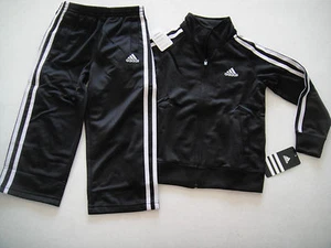 ADIDAS NWT Boy 2PC Zip Up Jacket Top Pants Track Suit Black Warm Up Black 5 6 7 - Picture 1 of 4