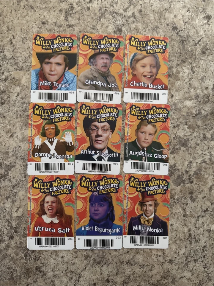 Willy Wonka Máquina Arcade Empujadora de Monedas Juego de 9 Cartas de Personaje  Foto 1 de 1