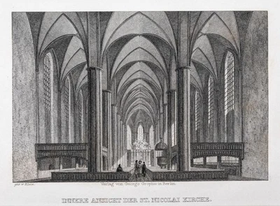 Berlin Sankt Nicolai Kirche innere Ansicht Stahlstich Finden aus Spiker 1833 - Bild 1 von 4