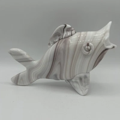 Vintage GIBSON ART GLASS Purple And White Slag Glass Fish 10” Long - image 1 of 4