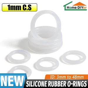 White Silicone Rubber O Rings Food Grade 1mm Cross Section 3mm-48mm ID O Ring - Picture 1 of 15