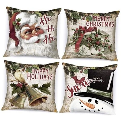  Juego de 4 fundas de almohada navideñas vintage 14x14, 14" x 14" (paquete de 4) Foto 1 de 4