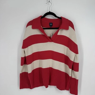 Gap sweater womens medium M white red striped rugby relaxed preppy 902 y2k - Image 1 of 4