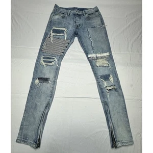 Pantalones de mezclilla MNML para hombre cónicos con cremallera en el tobillo desgastados botón mosca - talla 30x33 - Imagen 1 de 7