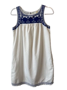 C&C California Women's XS Boho Embroidered 100% Cotton Dress Sleeveless Pockets - Picture 1 of 10