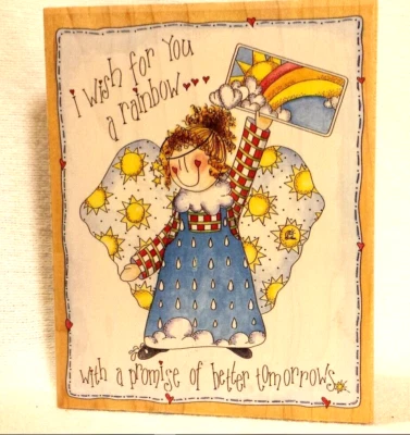 Estampillas Happen I Wish For You a Rainbow Angel Promise sello de goma montado grande Foto 1 de 4
