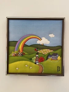 Sunset Design Kit Rainbow Happy Village Vintage 1981 Textile Fiber Framed Art - Picture 1 of 11
