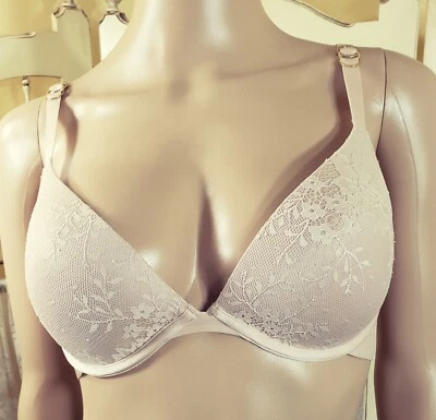 Дизайнерский бюстгальтер на косточках Stella McCartney 32DD бежевый с кружевными и формованными чашками новый без ценников - Изображение 1 из 4