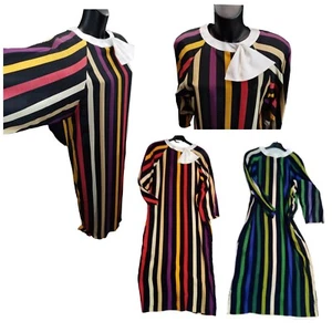 Vestito Donna Estivo Leggero Viscosa Righe Colorato 44 46 Cori® Comodo Base Nero - Picture 1 of 31