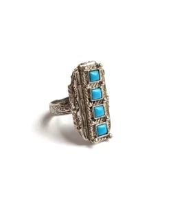 Vintage Turquoise Silver Tone American Southwest Adjustable Ring - Picture 1 of 6