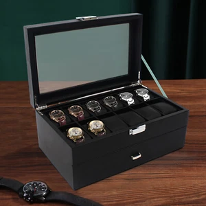 24 Slot Men Watch Display Case Large Jewelry Organizer Box Luxury Storage Holder - Picture 1 of 17