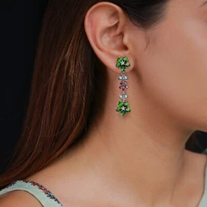Natural Chrome Diopside Gemstone Garnet Topaz 925 Silver Dangle Earrings Jewelry - Picture 1 of 4
