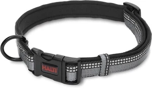 HALTI Dog Collar - Black. Nylon, Padded, Reflective, D Ring. Medium (35cm - 50cm - Picture 1 of 4
