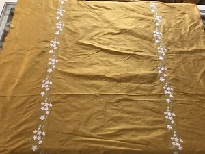 100% Silk Fabric Mustard Yellow Embroidered Flowers Luxury SOLD BY THE METRE - Picture 1 of 8