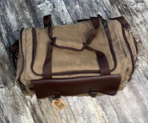 Traditional Waxed Canvas Duffle Bag Travel Old School Styled New Brown Tan - Picture 1 of 19