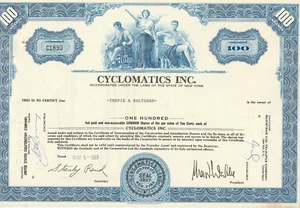1961 Cyclomatics Inc Aktienzertifikat 100 Aktien NY Torpie & Saltzman Edwin Ryan - Bild 1 von 2