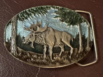 Hebilla de cinturón vintage 1980 alce Indiana metal artesanal H297 Foto 1 de 2