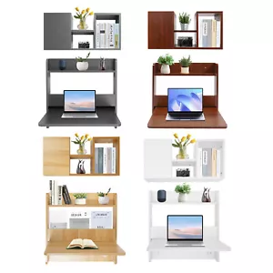 24" Wall Mounted Solid Wood Floating Desk Open Frame Writing Table For Computer - Picture 1 of 46
