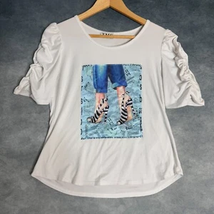 Y2K weißes grafisches Strass-Top Damen Small TMG hergestellt in den USA Retro Clubwear - Bild 1 von 14