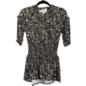 NWT Jessica Simpson Smocked Floral Print Button Front Dress Black - Picture 1 of 7