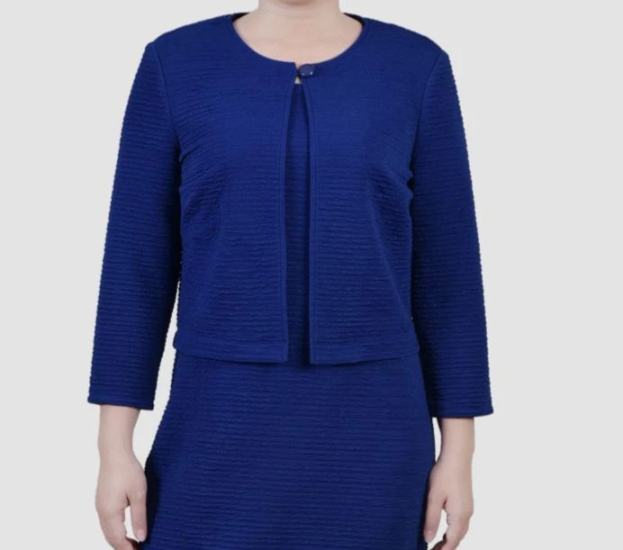 NY Collection Women Blue Textured Jacket Petite Size 4P - Image 1 of 1