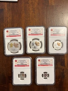 NGC 2016 "A Historic Reign" Maple Leaf GILT Canada Fine Silver Bullion Coins 5pc - Picture 1 of 12