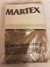 Vintage MARTEX 2 Standard Pillowcases No-Iron Percale Light Brown & Cream NOS 