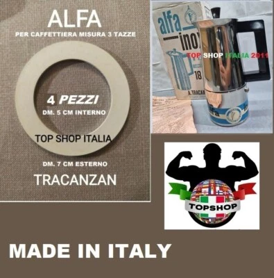 SET 4 PEZZI GUARNIZIONE 3 TAZZE PER CAFFETTIERA ALFA TRACANZAN MOKA INTROVABILE