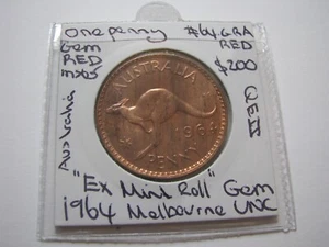 1964 Penny GEM Uncirculated Queen Elizabeth EX Mint Roll Coin Melbourne 64.GRA - Bild 1 von 11