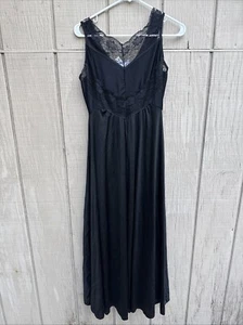 Vintage Undercover Wear großes schwarzes Nylon Nachthemd durchgehend Spitzenbesatz Mieder - Bild 1 von 16
