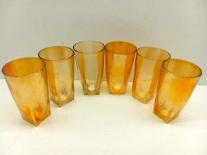 Vintage Jeannette Glass Iridescent Marigold Color Tumblers w/Sq. Base Set of 6 - Picture 1 of 5