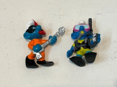 * Лот из 8 * SMURF винтажный Shleich Peyo фигурки Frogman сауна акваланг русалка дрожь - Изображение 1 из 4