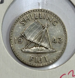 1943-S Fiji 1 Shilling - George VI 90% Silver Coin - Bild 1 von 3