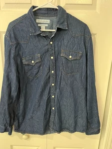 Amazon Essentials Mens L arge Western Denim Shirt Pearl Snap Button Up - Picture 1 of 5