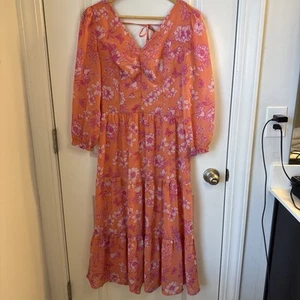 Sincerely Jules Size Large Dress Women’s Orange & Pink Summer Long Sleeve - Picture 1 of 15