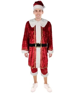 Klassisches Weihnachtsmannkostüm für Herren, roter Samtanzug mit weißem Fellkleid - Bild 1 von 7