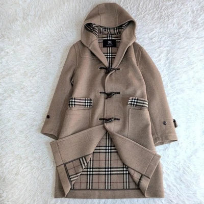 Burberry London Duffle Coat Check Hooded Women Cashmere Blend Camel Nova Size M - Image 1 of 4