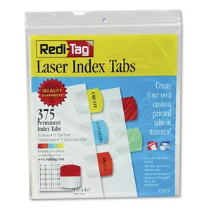 Redi-Tag 39020 1.13" Wide 1/5-Cut Printable Index Tabs - Assorted (375/PK) New - Picture 1 of 2
