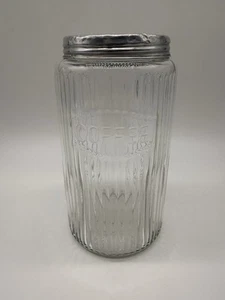 Hoosier Cabinet Sellers 8” Ribbed Glass Canister Embossed Coffee Jar w/ Lid - Picture 1 of 20
