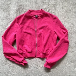 Hot Pink Crop Jacke, durchgehender Reißverschluss, Gr. Small 4 - Bild 1 von 4