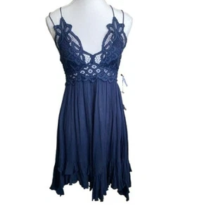 Free People Navy Lace Trim Pajama Dress Size Xs - Picture 1 of 14