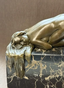Vintage Bronze Sculpture Statue Woman Marble Deco Pohl J.B Nude Decor Rare 20th - Picture 1 of 9