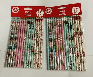 New 32 Christmas Pencils with Erasers Blue Pink Green White Pencil Thailand - Picture 1 of 10