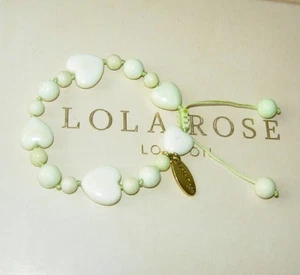 LOLA ROSE *LOVELY* PALE YELLOW OPAQUE WHITE ADJUSTABLE HEART TUMBLE BRACELET QVC - Picture 1 of 2