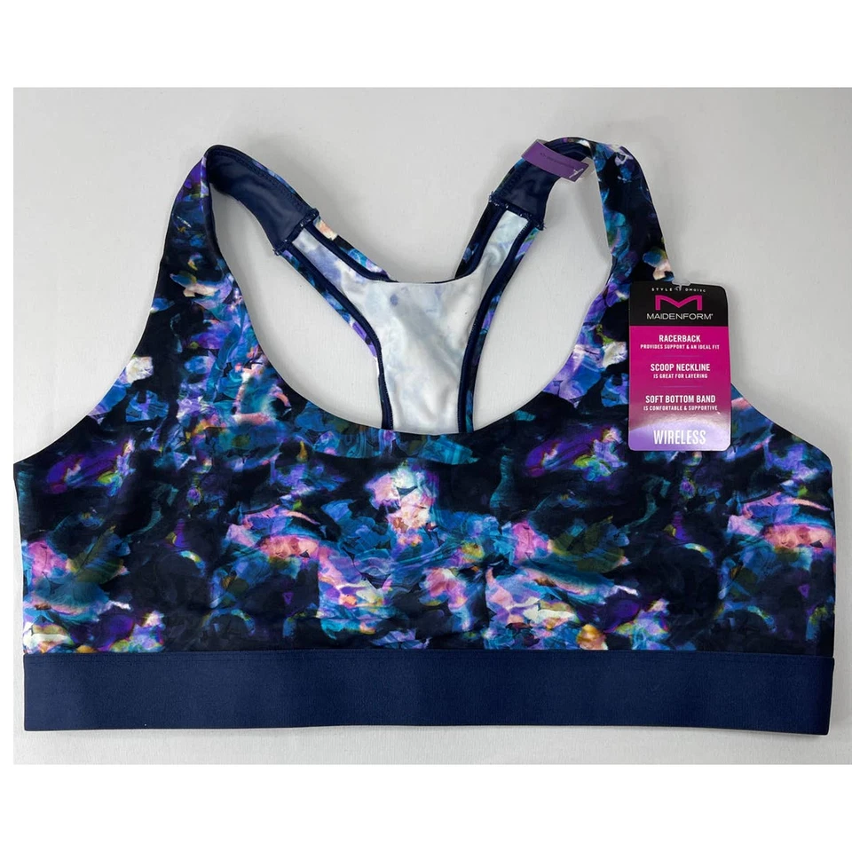 Sujetador deportivo floral Maidenform Soft Energy líneas espalda deportiva multicolor NUEVO grande Foto 1 de 4