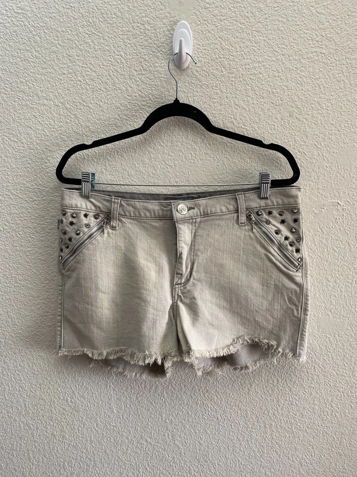 Pantalones Cortos De Colección Y2K Rock & Republic Pixie Tachonados Bolsillos con Cremallera Dobladillo Crudo Denim 14 Gris Foto 1 de 4